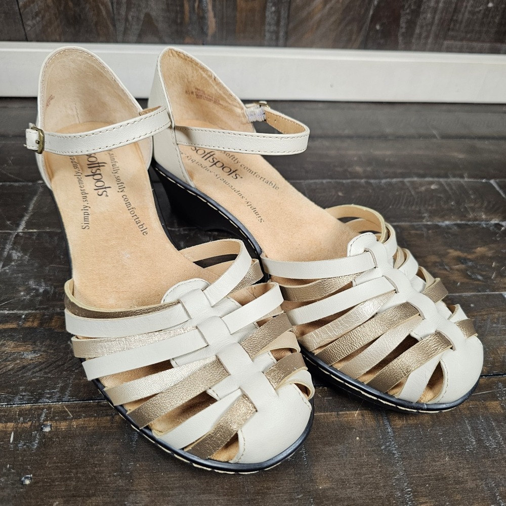 Softspots‎ Womens 6.5 Tatianna Leather Sandal Beige Gold Summer Shoes